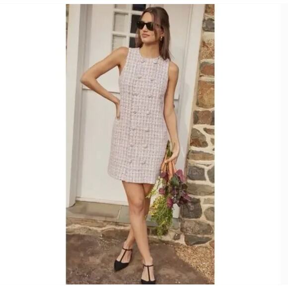 Tuckernuck Pomander Place Ethereal Tweed Bianca Dress Pink B1433 Size Medium New - Picture 1 of 11